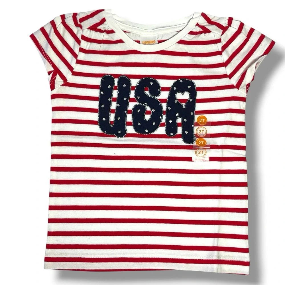 Gymboree 2016 Red White & Cute‎ Line Embroidered Sequins Top Girls Sz 4T New
